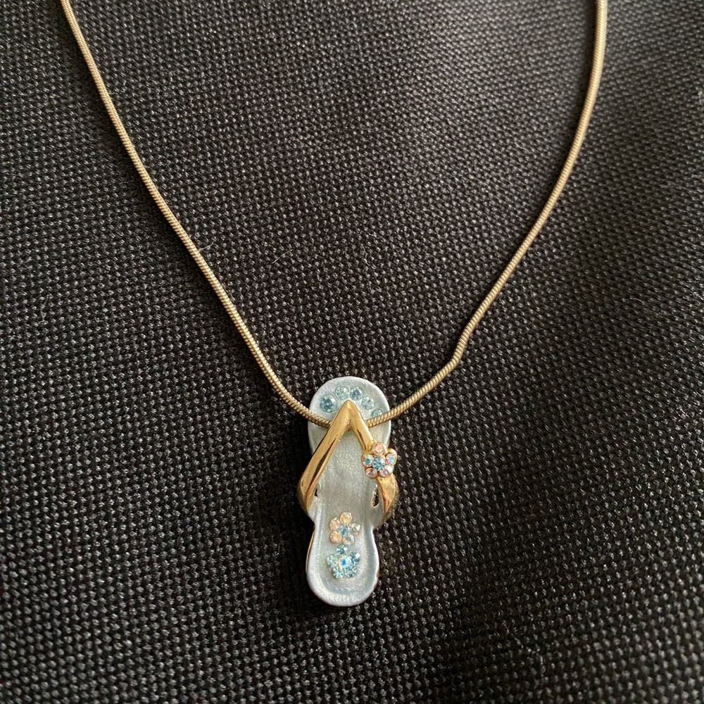 Blue Enamel Flip Flop Necklace